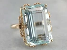 Emerald Cut Aquamarine Vintage Engagement Ring 14K Yellow Gold Plated