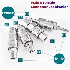 1 Pair Stainless Steel Self-Locking Connector Quick Couplings for Pneumatic Hose