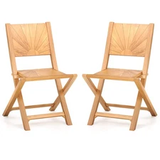 2 PCS Folding Patio Chairs w/ Inclined Backrest Teak Wood Outdoor Dining Chairs