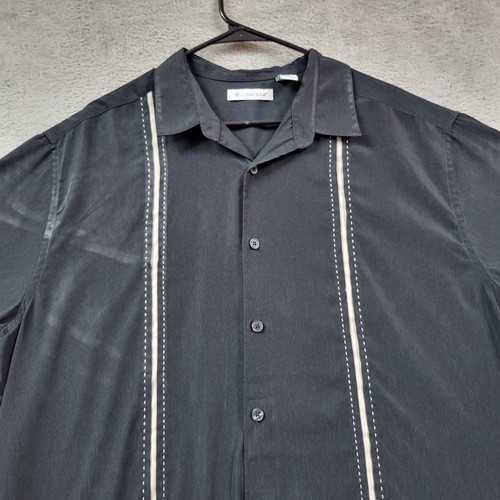 Cubavera Camp Shirt Mens XL Black Embroidered Guayabera Tony Soprano - Picture 2 of 9