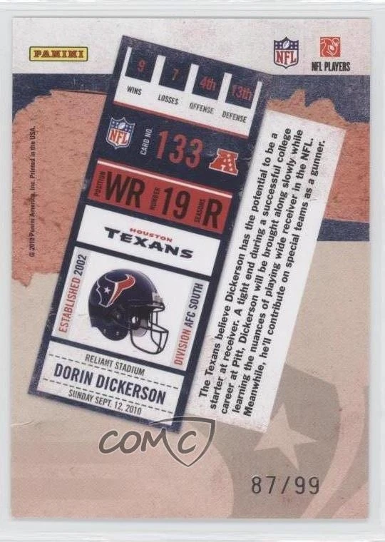 2010 Playoff Contenders Playoff Ticket /99 Dorin Dickerson #133 Rookie RC - Image 2 of 2