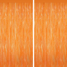 2 PCS Orange Tinsel Backdrop Foil Fringe Curtains Door Streamer Party