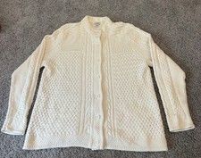 L L Bean Womens Heavy Weight Cable Knit Cotton Fishermen Cream Sweater Size XL