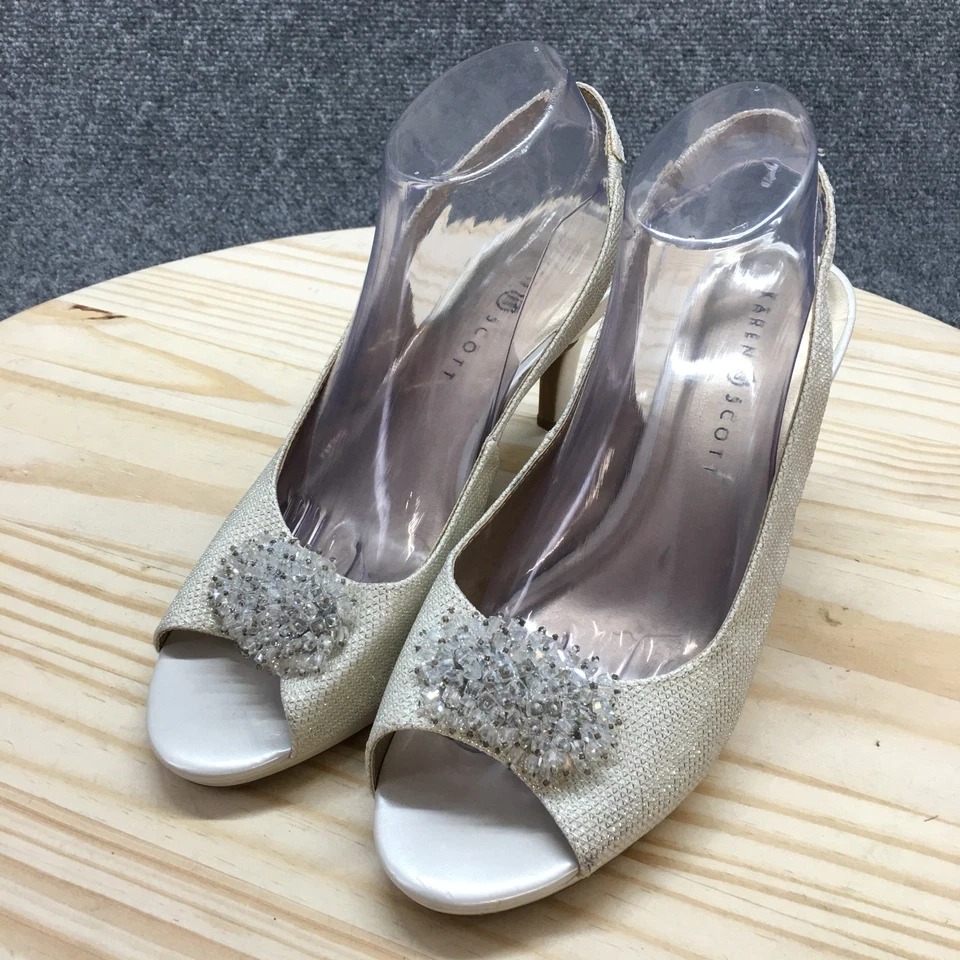 Karen Scott Tacones Mujer 10M Breena Cordones Crema Punta abierta Stiletto Informal NUEVO Foto 3 de 4