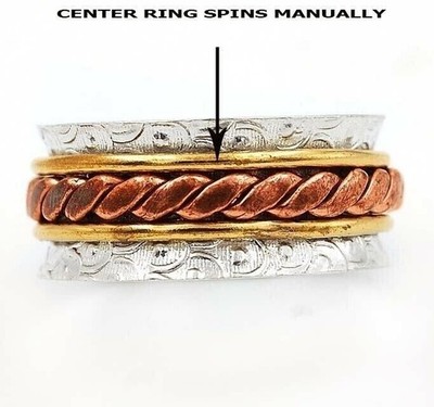 Dreifarbiger Meditation Spinner 925 Sterlingsilber Bandring Schmuck Größe 8
