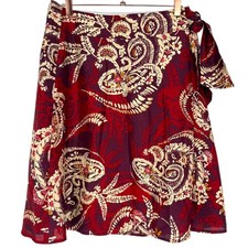 Talbots Women's Paisley Floral Silk A-Line Wrap Skirt Red Burgundy Sz 8 Feminine