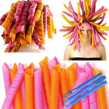 50 PCS Heatless Spiral Hair Curlers 22 Inch 6 PCS Hooks Pink Orange Women