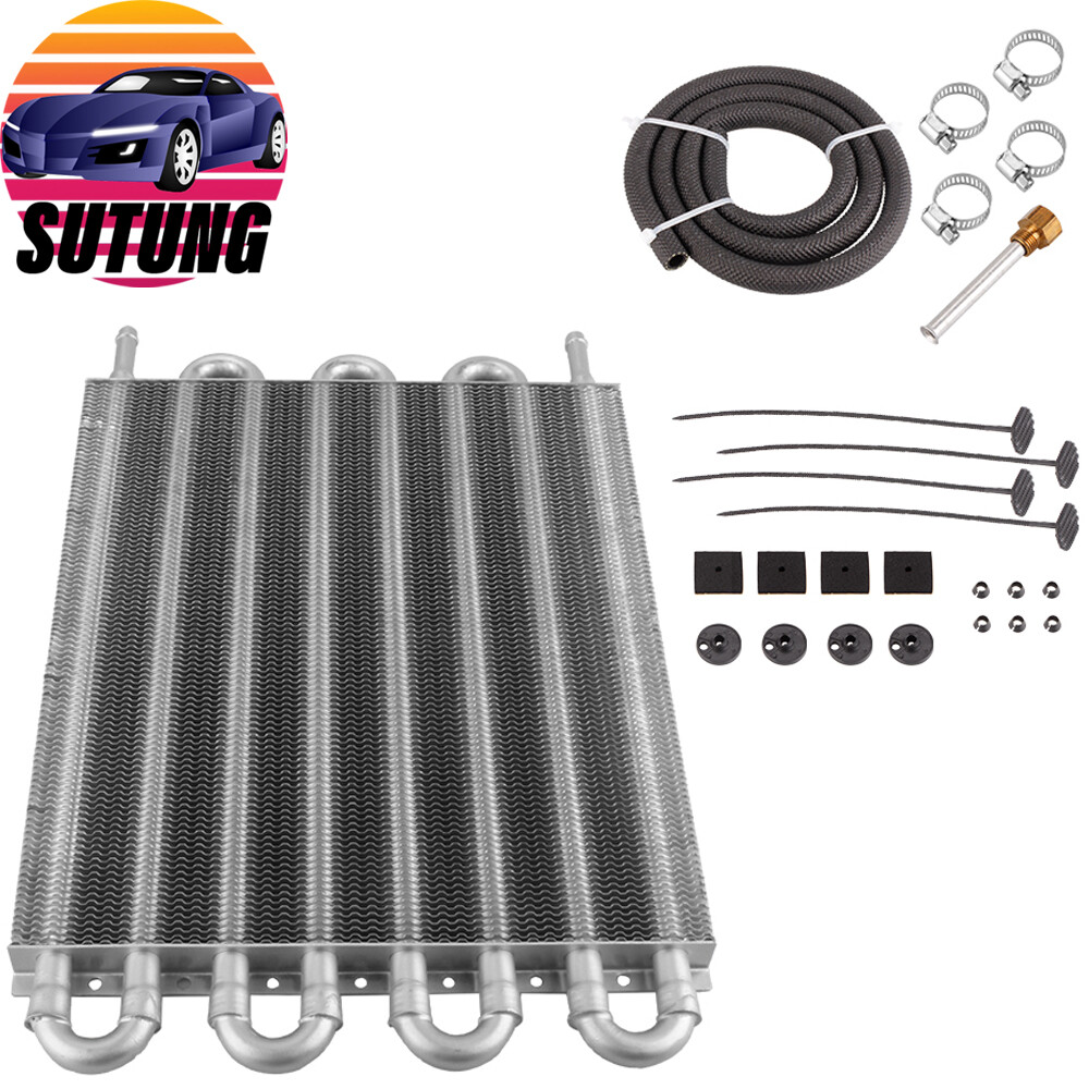 8-Row Universal Aluminum Transmission Oil Cooler Kit – With Fittings & Hardware