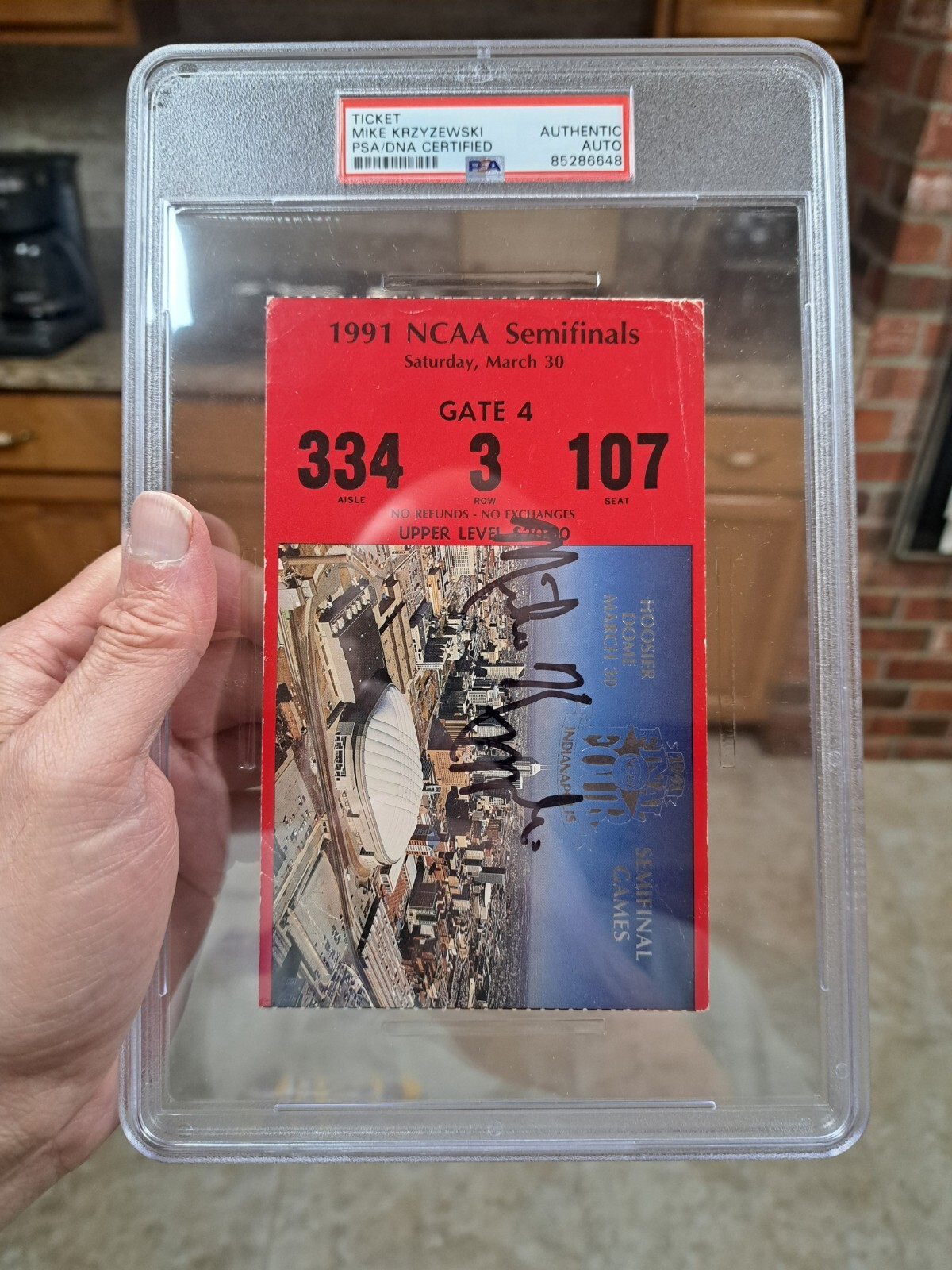 Mike Krzyzewski Autographed Signed Duke Blue Devils PSA SLABBED COACH K 1991 FINAL FOUR CHAMPIONSHIP TICKET 