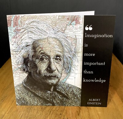 Albert Einsten inspirierte Grußkarte. Stiftzeichnung auf Karte. Leer innen