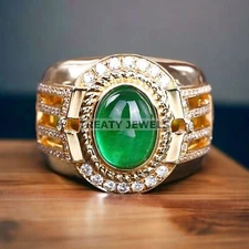 Emerald Oval Cut With 925 Sterling Silver Gold Plated Ring For Men's #582