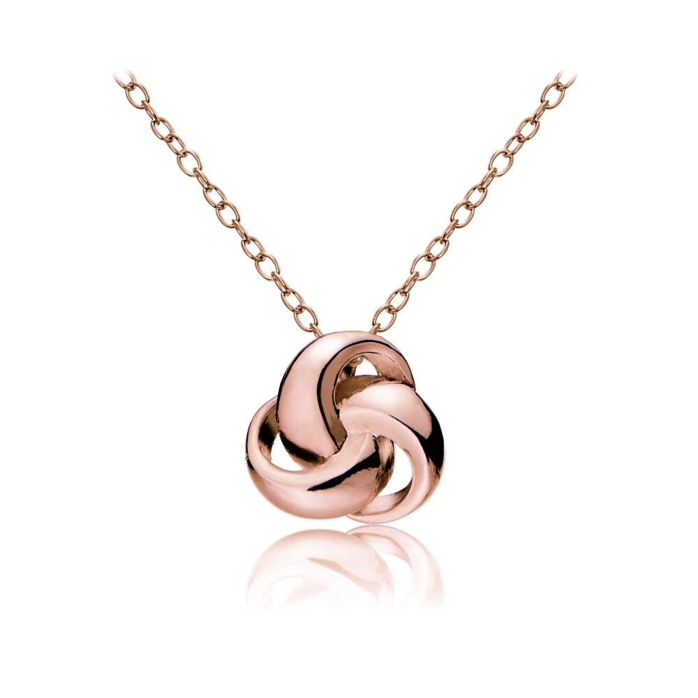 Rose Gold Tone over 925 Silver Polished Love Knot Necklace 18