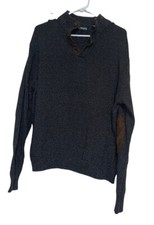 Chaps Mens Pullover Sweater Size XXL Gray Brown Elbow Patches 1/4 Button