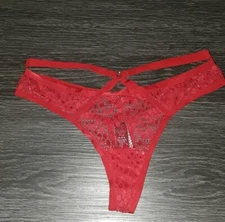 New VSVery Sexy snake lace strappy cut out thong Panty Size large lipstick red 