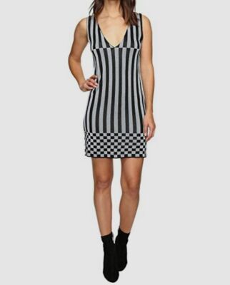 $170 House of Holland Women's Black Striped V-Neck Knit Sheath Dress Size  L/XL | eBay