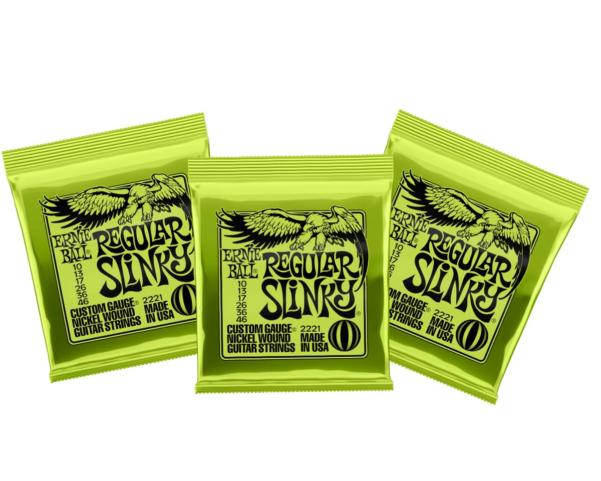 Ernie Ball 2221 Regular Slinky Electric Guitar Strings (10-46) 3 Set Packs  749699122210