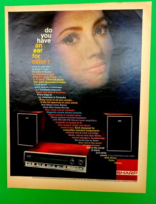 SHARP STEREO SYSTEM 1970 SUPER RARE VINTAGE PROMO POSTER GROOVY HIPPIE CHICK !!