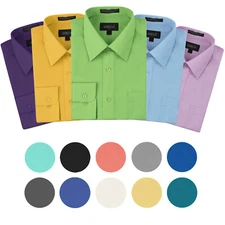 Omega Italy Men's Premium Designer Long Sleeve Solid Regular Fit Dress Shirt