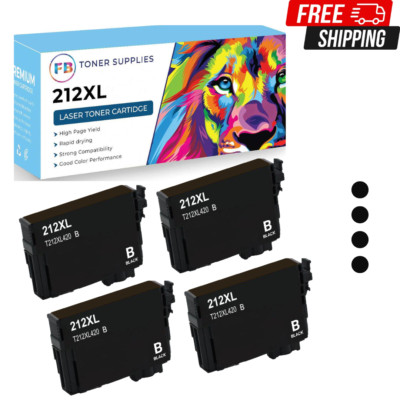4x Black 212XL T212 Ink Cartridges for Epson Workforce WF-2830 WF-2850 XP-4100 X