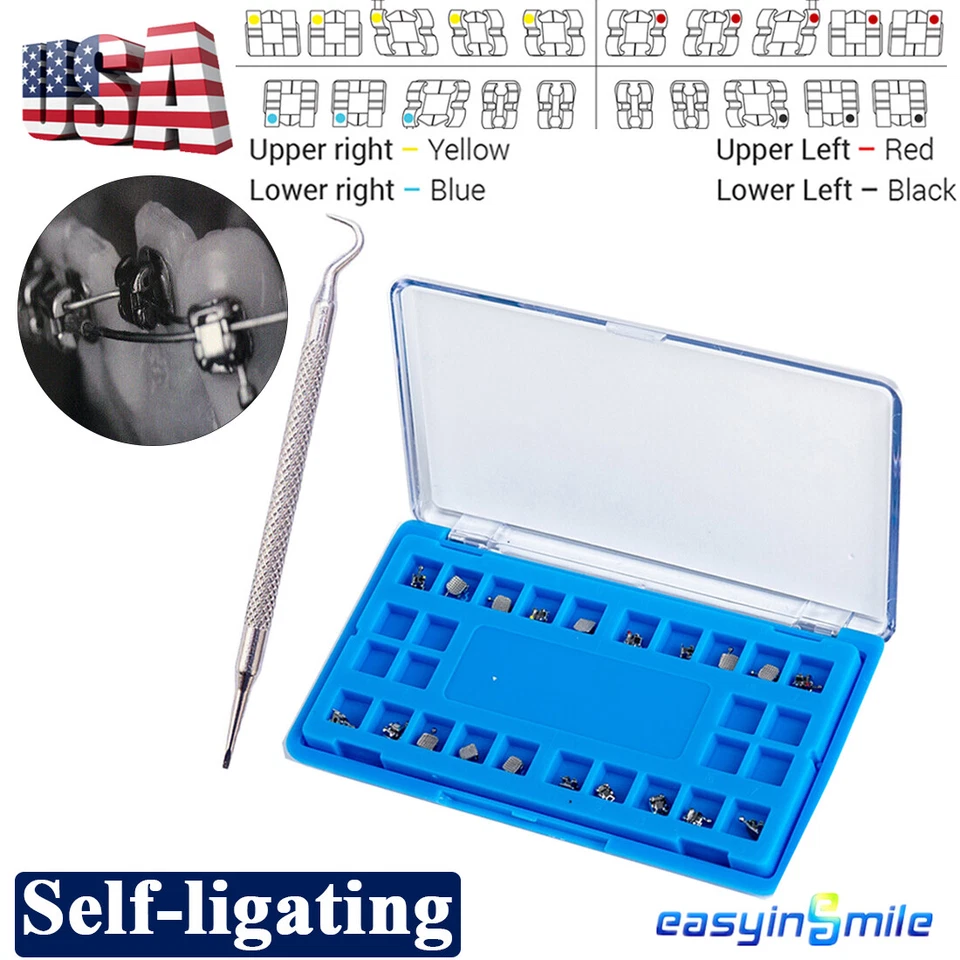 Стоматологические ортодонтические самолигирующиеся кронштейны металлические брекеты ROTH/MBT 022 3/345 крюк - Изображение 2 из 4