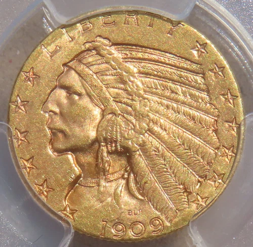 Indian Head Gold 5 Dollars 1909-D, PCGS Graded MS-63.