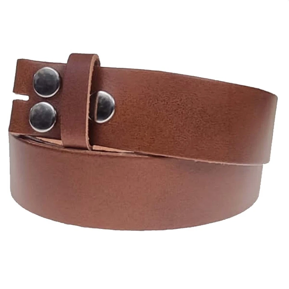 Mens Real Leather Black Brown Tan No Buckle Belt Triple Press Stud 40mm