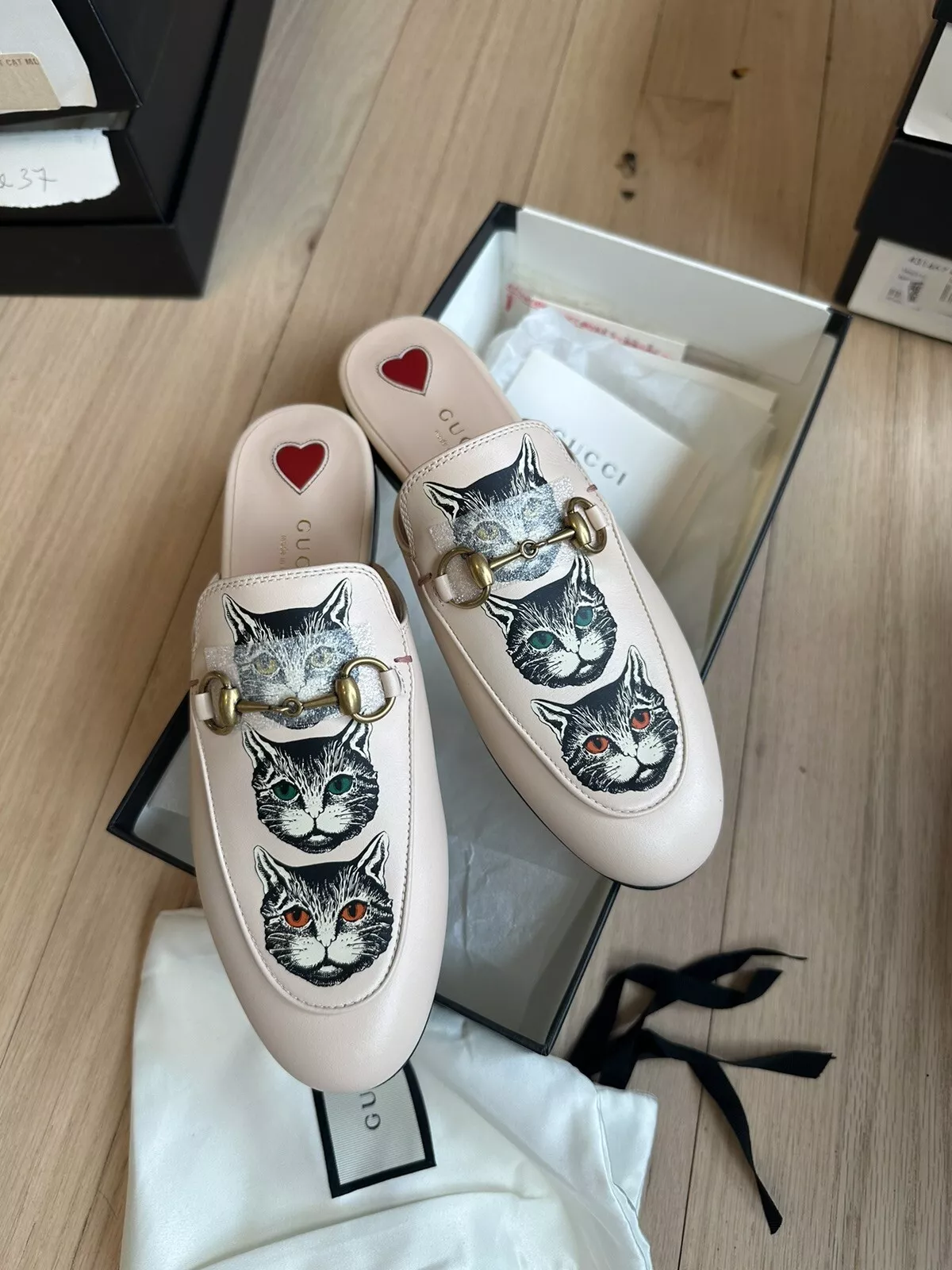 GUCCI PRINCETOWN cuir rose trois chats mystiques femme taille 5 ou 35