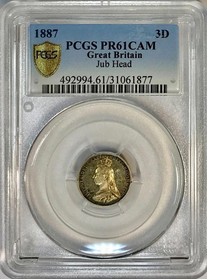 1887 Great Britain Jubilee Head Silver 3D 3 Pence PCGS PR61 CAM Cameo Proof - Image 3 of 4