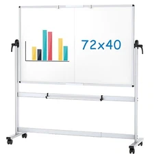 VIZ-PRO Double-Sided Mobile Whiteboard 72 x 40 In Magnetic Rolling Dry Erase Boa