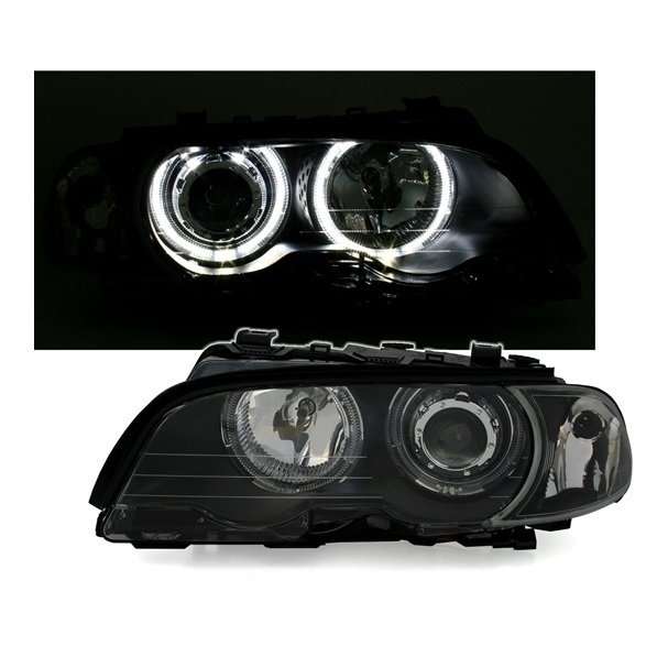 Phares Angel Eyes LED noirs haute visibilité pour coupé BMW E46 99-03