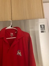 Miami Marlins red Cutter & Buck cb drytec golf polo  Shirt men's Medium NEW