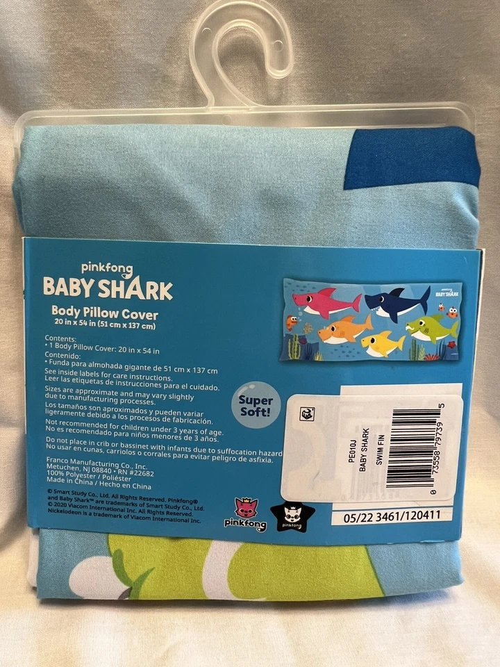Nickelodeon 婴儿鲨鱼来游泳标准儿童双人床枕头 20 x 54 英寸 — 第 4/4 张图片