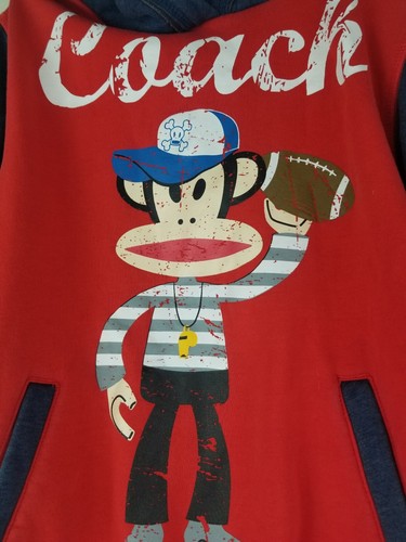 Paul Frank Medium Boy 8 Kids Julius Logo Hoodie COACH FOOTBALL 130 Fleece Lined - Picture 4 of 6