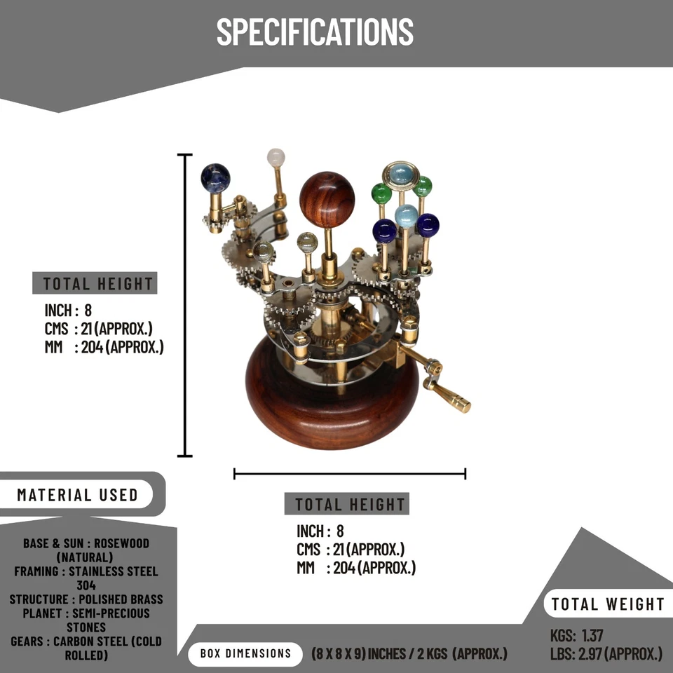 Modelo de sistema solar de lujo para decoración del hogar Orrery, regalo para esposo, tellurion Foto 4 de 4