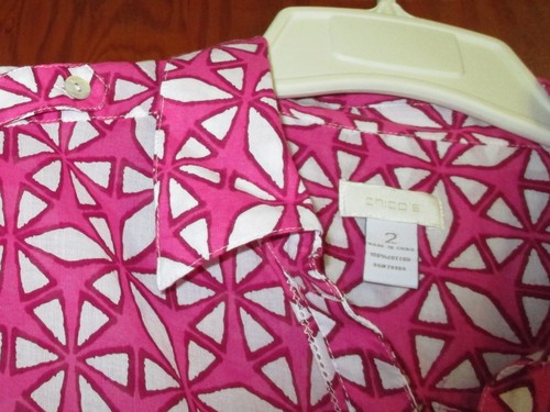 Chicos Sz 2 Pink White Top Undrarms21.5" Slvs23" Lngth26" Ret $69 Button-upSlvs - Picture 4 of 10