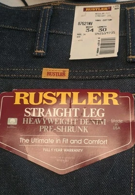 Vtg 80's Rustler Jeans Straight Regular 34x30 Made In USA - Image 1 of 4