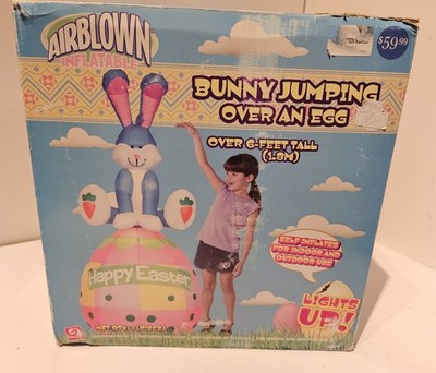 GEMMY 2007 Bunny Jumping Over Egg Easter AIRBLOWN INFLATABLE Light Up 6' Tall