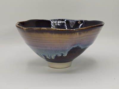 #ad BILL CAMPBELL Pottery Drip Glaze Flower Shaped Centerpiece Bowl 8 Inch $70.00