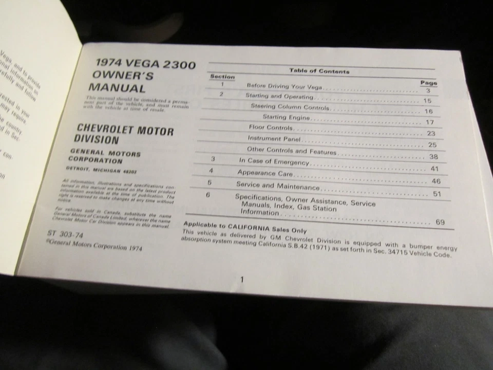 Chevrolet Vega 1974 automóvil manuales del propietario folletos - caja C Foto 2 de 4
