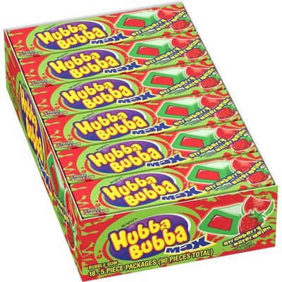 (18 Pack) HUBBA BUBBA Max Bubble Gum Strawberry 5 Count (Pack of 18), Blue