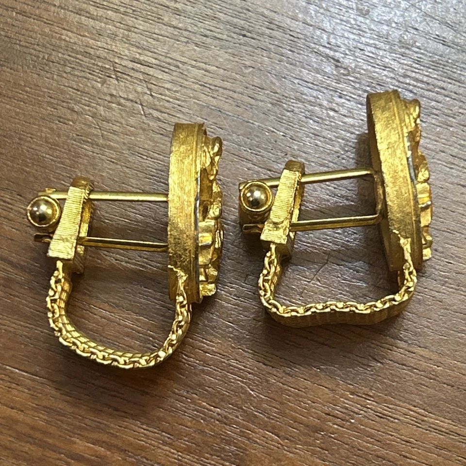 Vintage Cufflinks Aries Zodiac Ram With Star Wrap Around Gold Tone OvalGol - Image 3 of 4