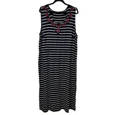 Talbots Embroidered Blue Sleeveless Stripe Jersey Maxi Dress Womens 3XP Petite