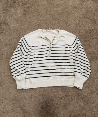 Sezane Leontine Jumper Women's Striped Henley Sweater Organic Cotton Size M