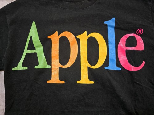 Vintage Apple Spellout T-shirt Black Sz L Rainbow Macintosh Single Stitch 80s/90 - Picture 6 of 8