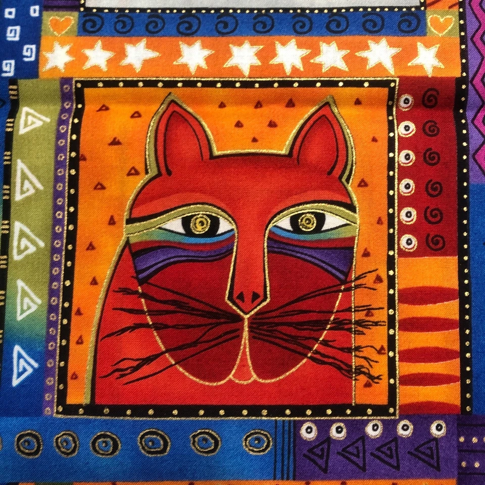 Laurel Burch "Fabulous Felines" Gato Bloques Tela de Algodón Brillante RARO Vendido por YA Foto 3 de 4