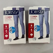 2 pair Jobst Mens Casual Medical Compression 15-20mmHg Knee Navy & Black Small