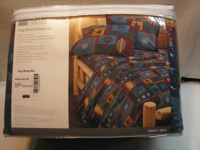 Vtg KING BEARS DEN JC Penny The Home Collection Flannel Sheet Set Heavy #6 3/4