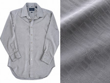 Vintage Givenchy for Chesa Gray All Over Logo Jacquard Dress Shirt Mens M 70s