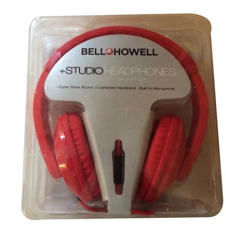 Fone de ouvido Bell Howell vermelho estúdio com microfone embutido