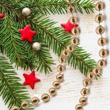 Gold Festive Christmas Xmas Pearl Bead Chain Garland String Party Decoration x 3